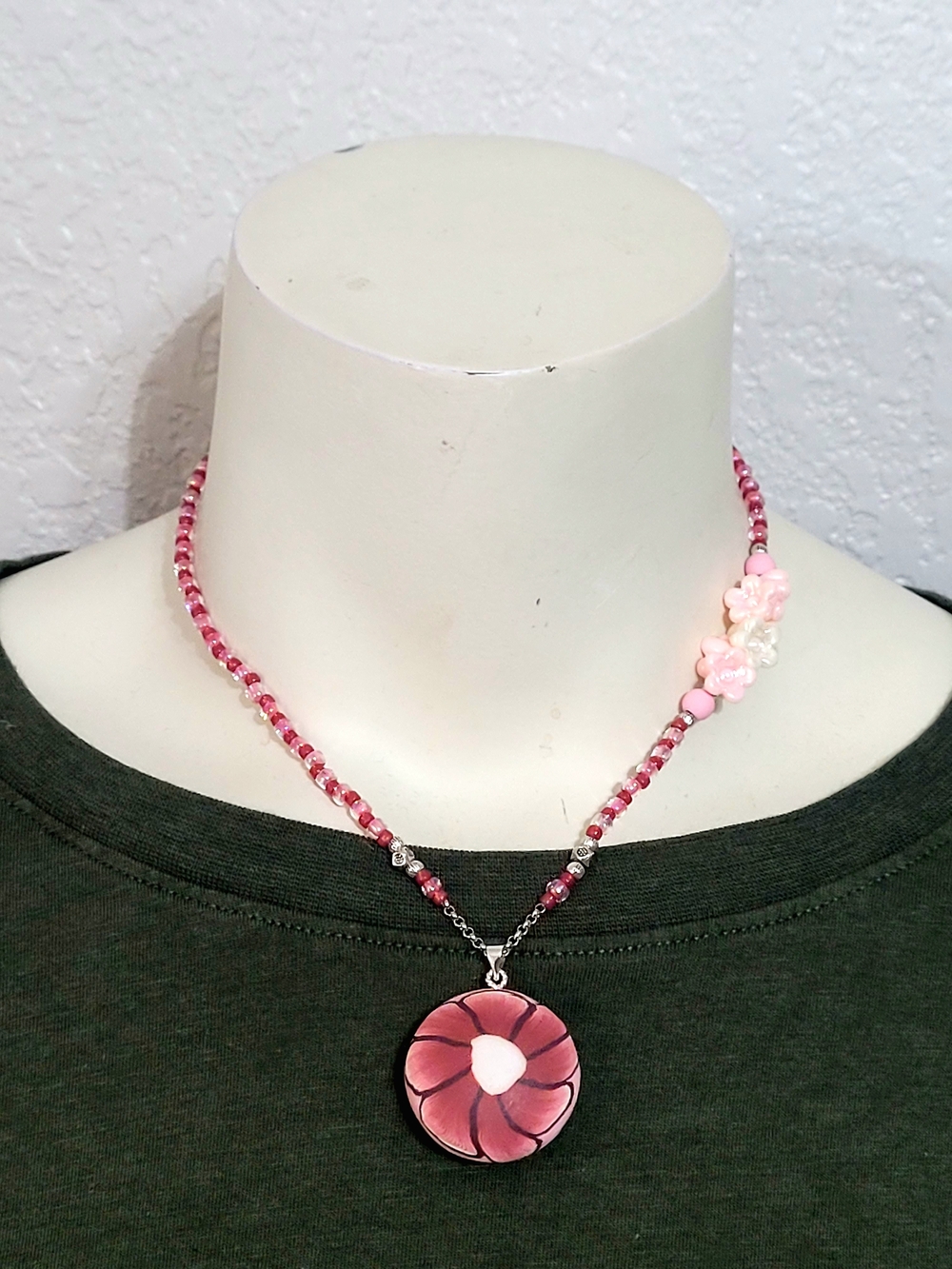 Hand Crafted Kids' Pink Floral Pendant Beaded Necklace